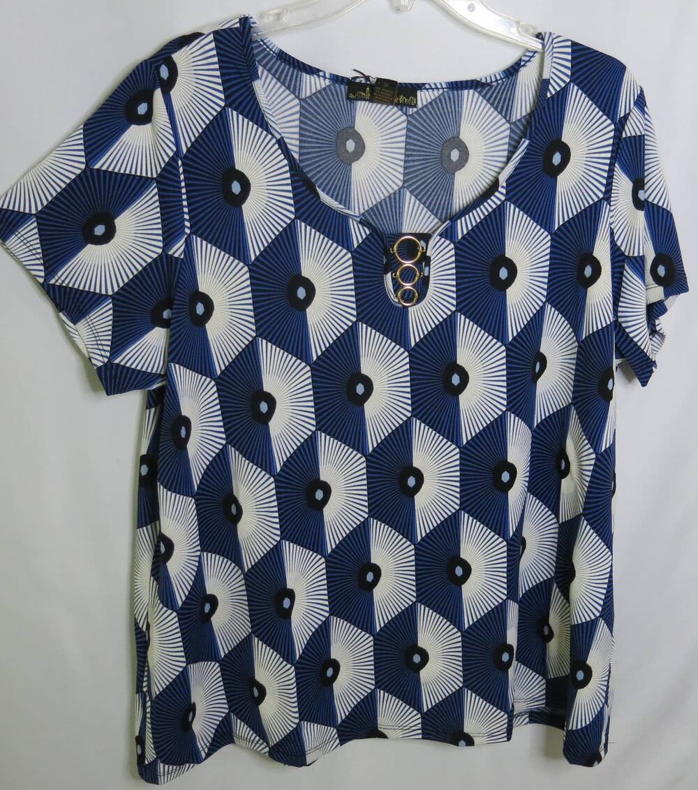 80 PARK *NWT* Geometric Top Size 2X Women Blue Black Office Casual Plus